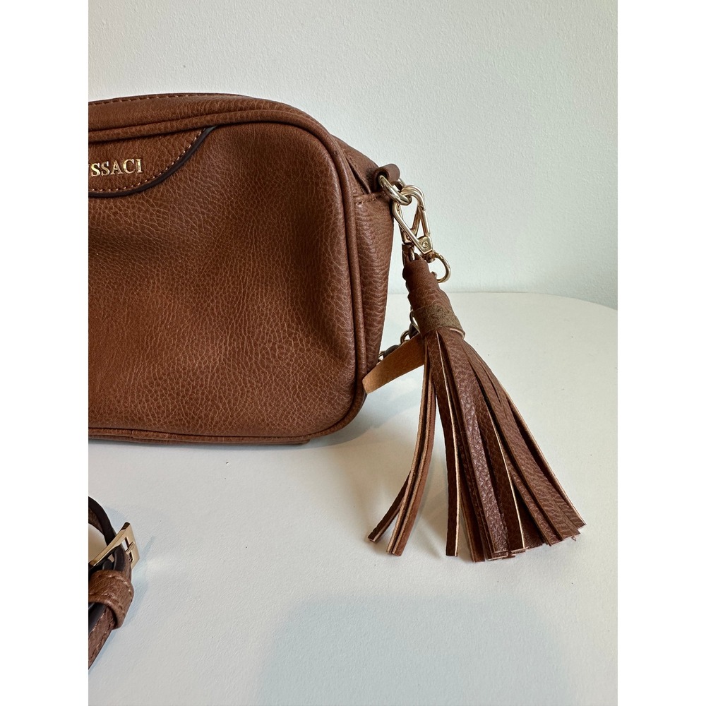 Gussaci Brown Pebbled Faux Leather Crossbody Camera Bag with Tassel Accent - Picture 4 of 10
